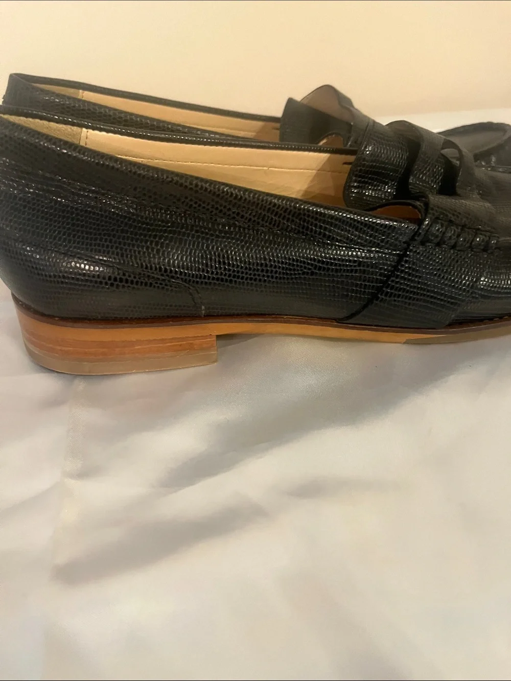 Cole Haan Black Lizard-Embossed Leather Penny Loafers